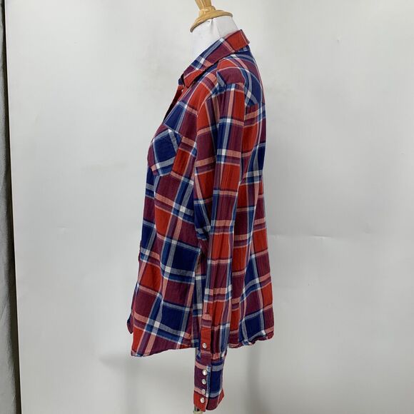 Stetson Shirt Womens M Medium Red Blue Plaid Pearl Snap Buttons Western Pockets - Picture 5 of 11
